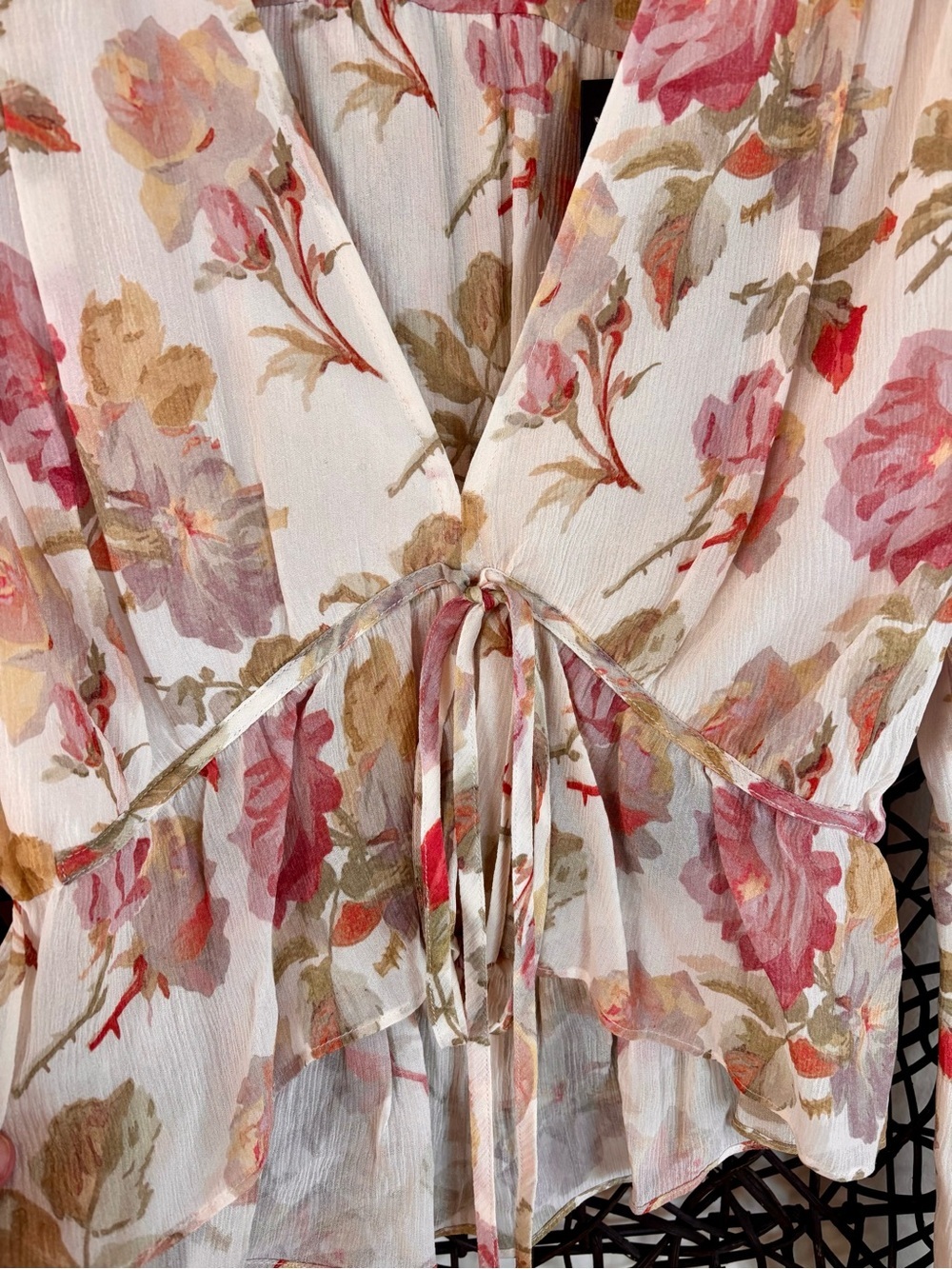 THE KOOPLES English Roses Floral Sheer Tie Front Silk Blouse NWT French Luxury - Picture 6 of 13